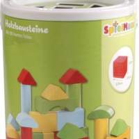 SpielMaus wooden building blocks in a drum, 90 pieces, colorful