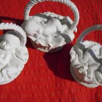 Figur Baby in Korb weiß Polyresin Taufe Geburt 3er Set Deko Geburtstag Gesc